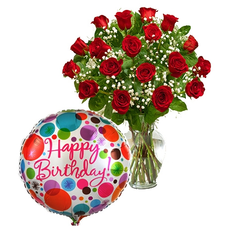 Send 24 Red Roses vase with Balloon to Philippines