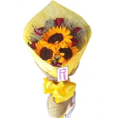 Sunflowers and roses in bouquet to Philippines
