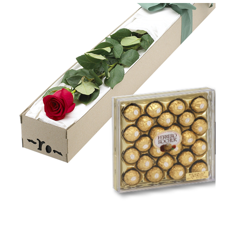 Single Red Roses Box with 24pcs Ferrero Chocolate Box Send to Manila Philippines